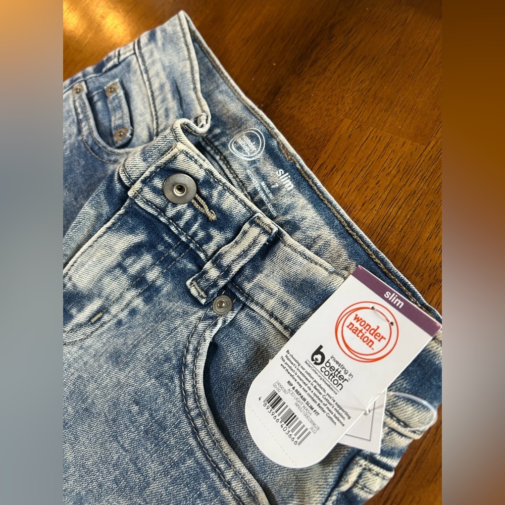 Boys Distressed Slim Jeans | Size 7 | Reinforced Knees | NWT | Wonder Nation - Picture 3 of 6